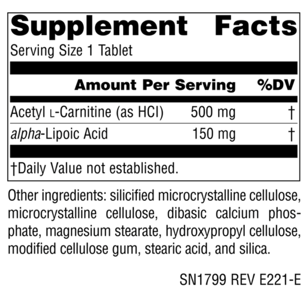 ACETYL L-CARNITINE & ALPHA LIPOIC 60 TABS - Vitamin Nutrition RD